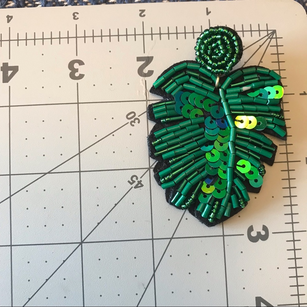 Beaded Monstera Earrings - Picture 2 of 2
